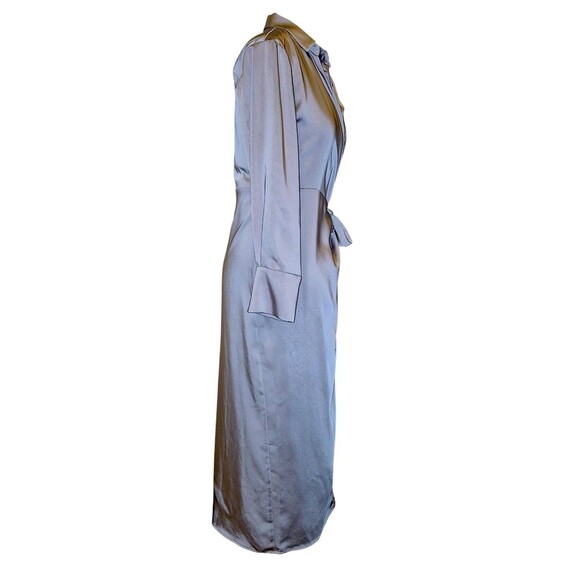 JASON WU SATIN LIGHT TAUPE WRAP TIE LONG SLEEVE CAREEE MIDI DRESS SIZE L $375 - Picture 5 of 7